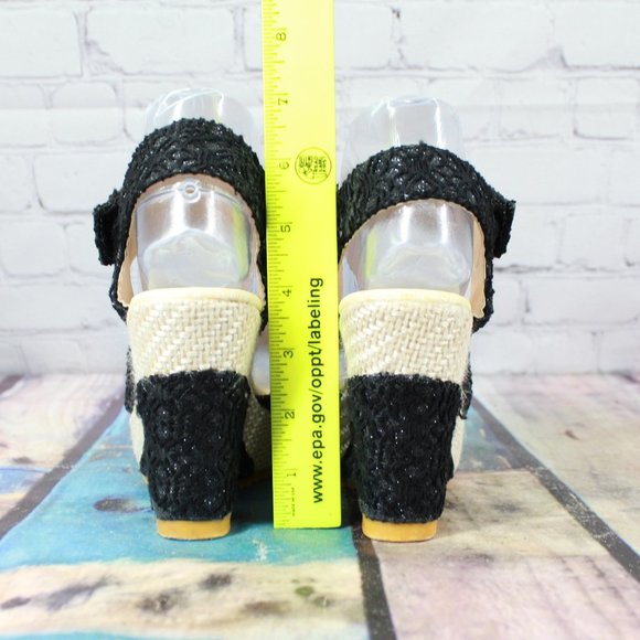 Women's Black Cream Ankle Strap Espadrille Platform Sandals Size 37 US 7 - Picture 7 of 8